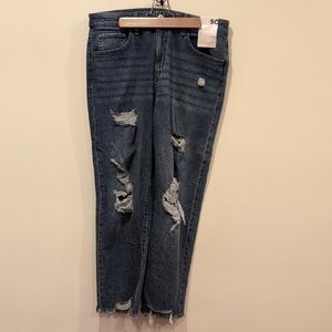 SO Blue Ankle Cropped Distressed Jeans